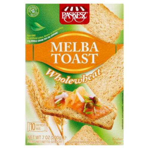 Paskesz Whole Wheat Melba Toast, 10 packs, 7 oz