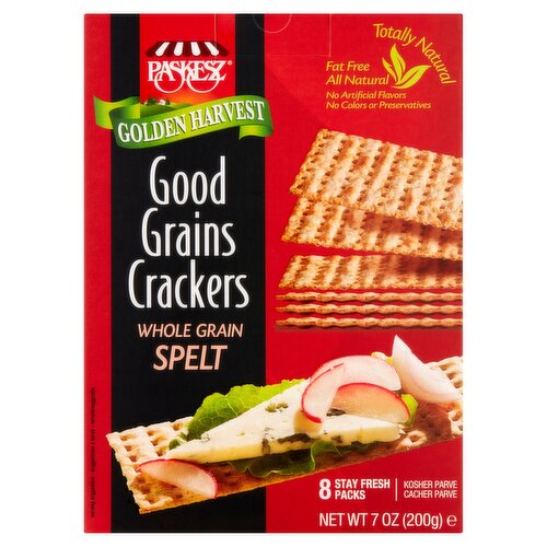 Paskesz Golden Harvest Whole Grain Spelt Good Grains Crackers, 8 Packs, 7 oz