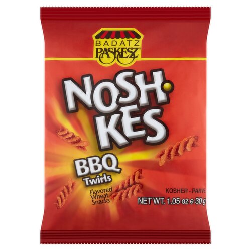 Badatz Paskesz Noshkes BBQ Twirls Flavored Wheat Snacks, 1.05 oz