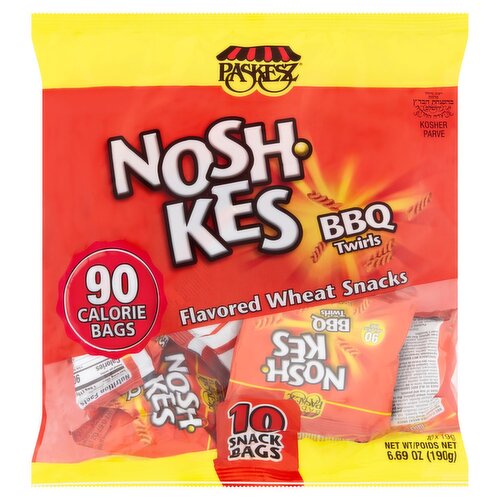 Paskesz Nosh-Kes BBQ Twirls Flavored Wheat Snacks, 10 count, 6.69 oz