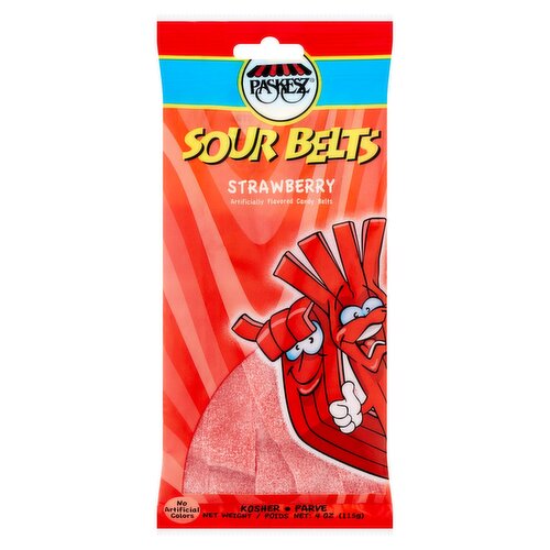 Paskesz Strawberry Sour Belts, 4 oz