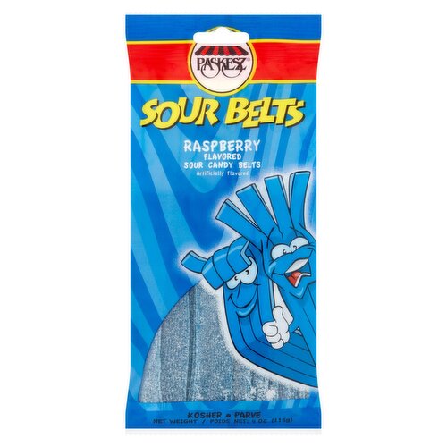 Paskesz Sour Belts Raspberry Flavored Sour Candy Belts, 4 oz