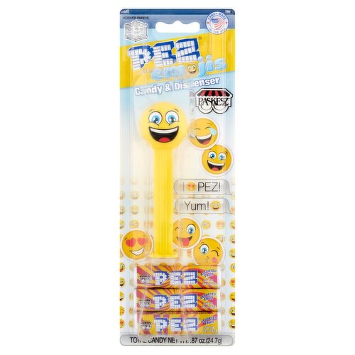 Paskesz Pez Emojis Assorted Fruit Candy & Dispenser, .29 oz, 3 count