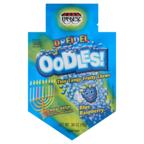 Paskesz Dreidel Oodles! Blue Raspberry Tiny Tangy Fruity Chews, 0.56 oz