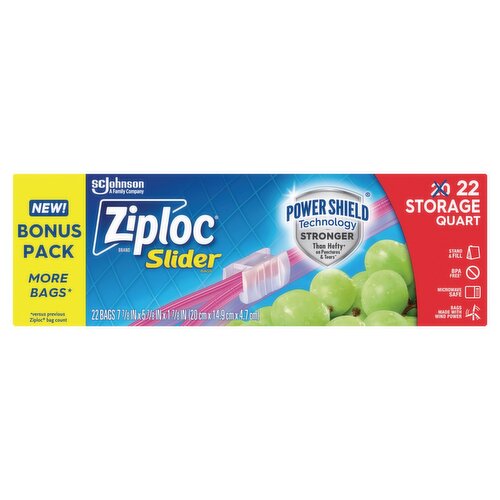 Ziploc Storage Quart Slider Bags Bonus Pack, 22 count