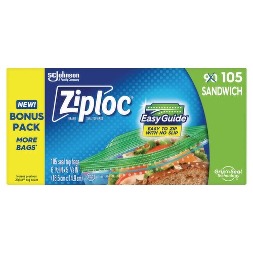 Ziploc Brand Sandwich Seal Top Bags Bonus Pack, 105 count