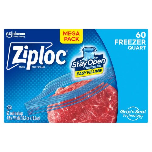 Ziploc Freezer Quart Seal Top Bags Mega Pack, 60 count