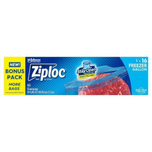 Ziploc Freezer Gallon Seal Top Bags, 16 count