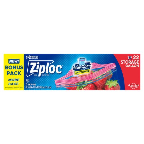 Ziploc Storage Gallon Seal Top Bags Bonus Pack, 22 count