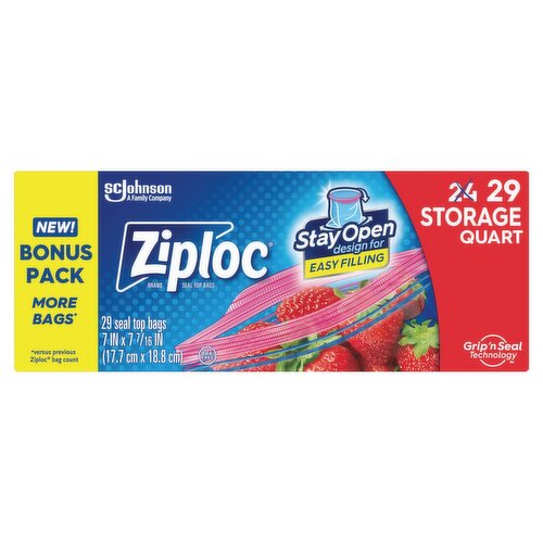 Ziploc Storage Quart Seal Top Bags Bonus Pack, 29 count