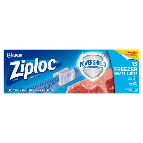 Ziploc Freezer Quart Slider Bags, 15 count