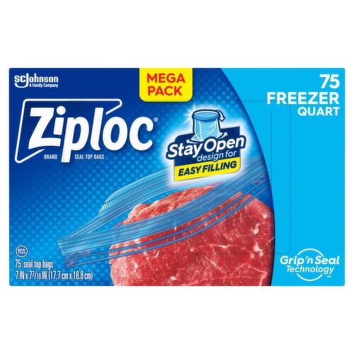 Ziploc Freezer Quart Seal Top Bags Mega Pack, 75 count