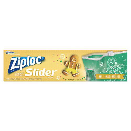 Ziploc Limited Edt Holiday Slider Storage Bags Grn Galon, 15 each