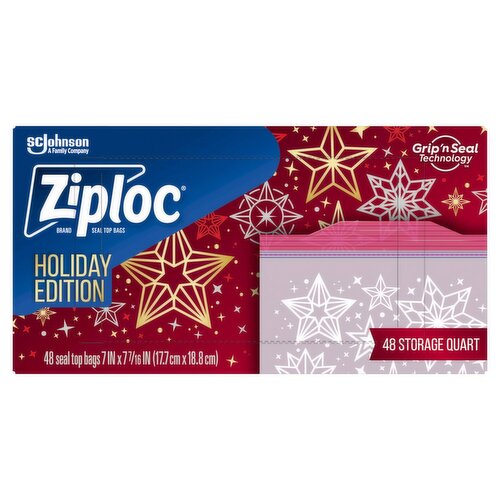 Ziploc Brand Storage Quart Seal Top Bags Holiday Edition, 48 count