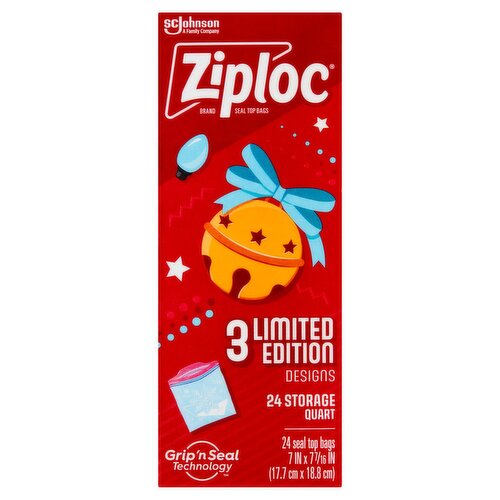 Ziploc Brand Storage Quart Seal Top Bags Holiday Edition, 24 count