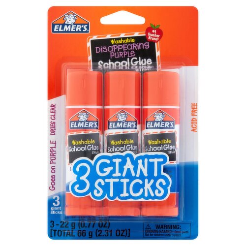 Elmer's Washable Disappearing Purple School Glue Sticks, 0.77 oz, 3 count