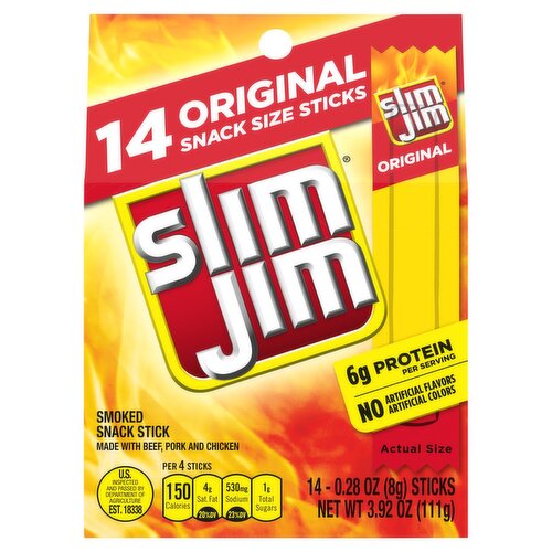 Slim Jim Original Smoked Snack Stick, 0.28 oz, 14 count