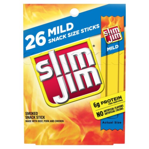 Slim Jim Mild Smoked Snack Sticks Snack Size, 0.28 oz, 26 count