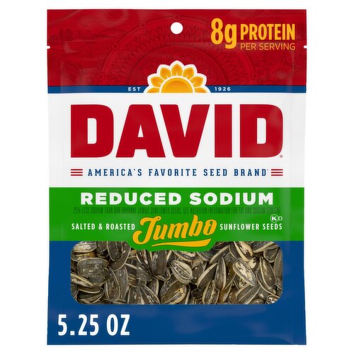 David Reduced Sodium Salted & Roasted Jumbo Sunflower Seeds, 5.25 oz