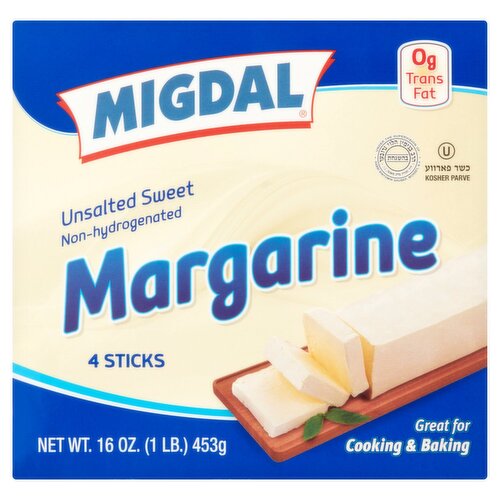 Migdal Unsalted Sweet Margarine, 4 count, 16 oz