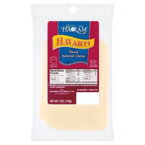 Haolam Havarti Sliced Natural Cheese, 6 oz