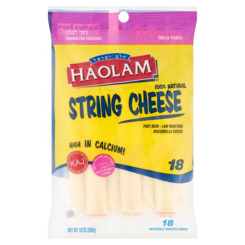 Haolam 100% Natural Mozzarella String Cheese, 18 count, 18 oz