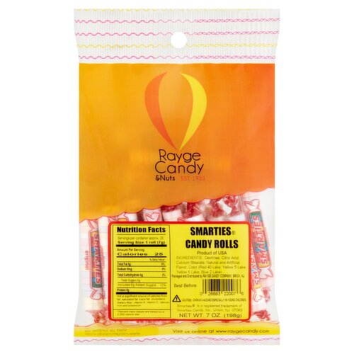 Rayge Candy & Nuts Smarties Candy Rolls, 7 oz