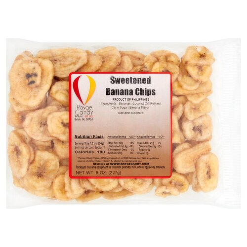 Rayge Candy & Nuts Sweetened Banana Chips, 8 oz