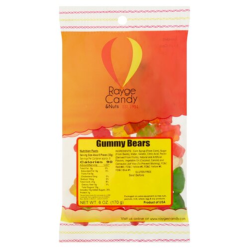 Rayge Candy & Nuts Gummy Bears, 6 oz