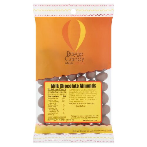 Rayge Candy & Nuts Milk Chocolate Almonds, 6 oz