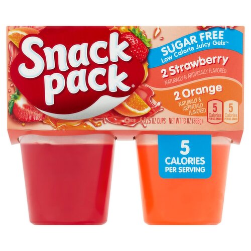 Snack Pack Sugar Free Strawberry and Orange Juicy Gels, 3.25 oz, 4 count