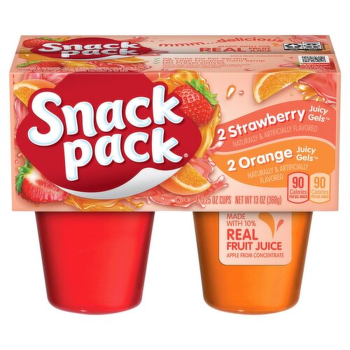 Snack Pack Strawberry and Orange Juicy Gels, 3.25 oz, 4 count