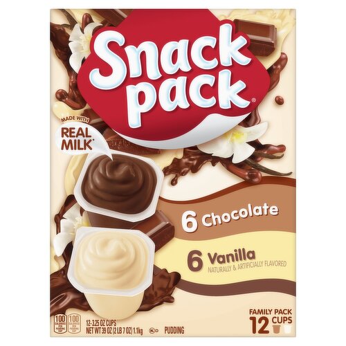 Snack Pack Chocolate and Vanilla Pudding Family Pack, 3.25 oz, 12 count