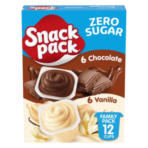 Snack Pack Zero Sugar Chocolate and Vanilla Pudding Family Pack, 3.25 oz, 12 count
