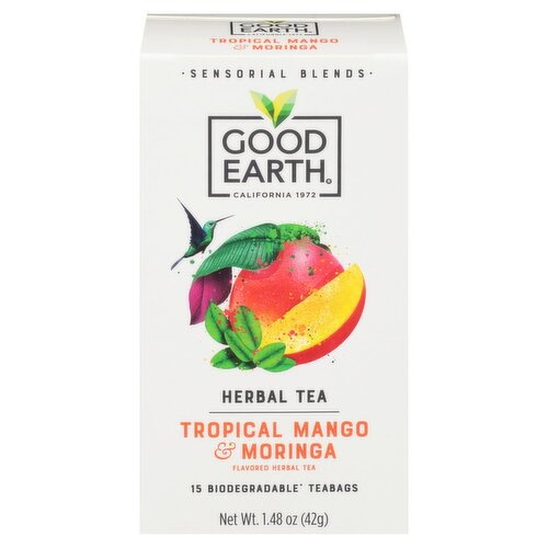 Good Earth Tropical Mango & Moringa Herbal Teabags, 15 count, 1.48 oz