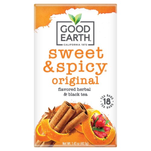 Good Earth Original Sweet & Spicy Flavored Herbal & Black Tea Bags, 18 count, 1.43 oz