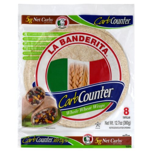 La Banderita CarbCounter Whole Wheat Wraps Tortillas, 8 count, 12.7 oz