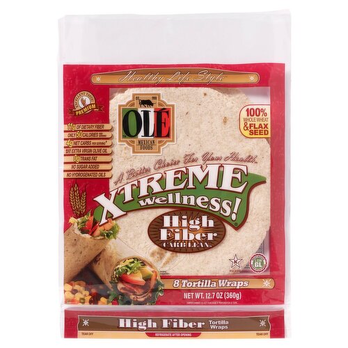 Olé Mexican Foods Xtreme Wellness! High Fiber Carb Lean Tortilla Wraps, 8 count, 12.7 oz