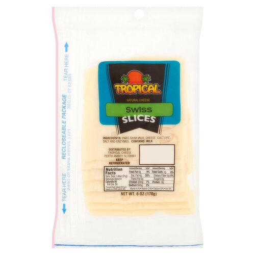 Tropical Swiss Slices Natural Cheese, 8 count, 6 oz