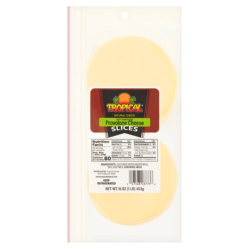 Tropical Not Smoked Provolone Natural Cheese Slices, 16 oz