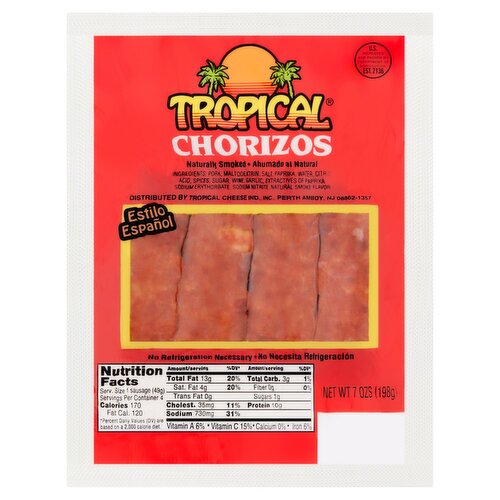 Tropical Naturally Smoked Chorizos, 7 oz