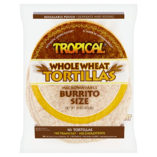 Tropical Microwavable Burrito Size Whole Wheat Tortillas, 10 count, 16 oz