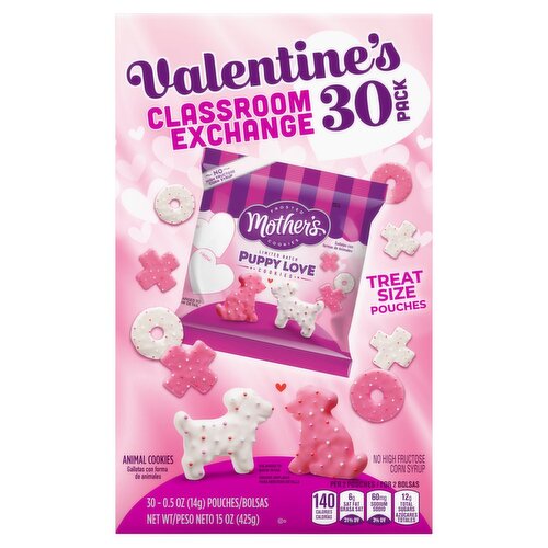 Mother's Valentine's Classroom Exchange Puppy Love Animal Frosted Cookies, 0.5 oz, 30 count