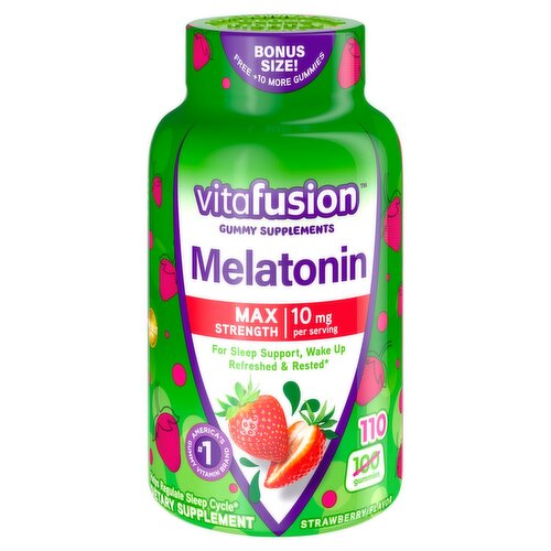 Vitafusion Melatonin Strawberry Flavor Max Strength Dietary Supplement, 10 mg, 110 count