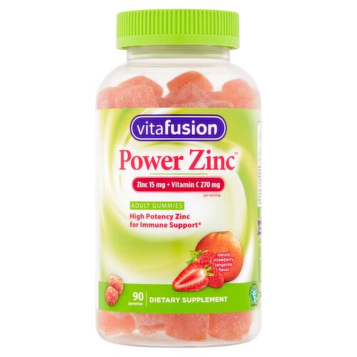 Vitafusion Power Zinc Natural Strawberry Tangerine Flavor Adult Gummies Dietary Supplement, 90 count