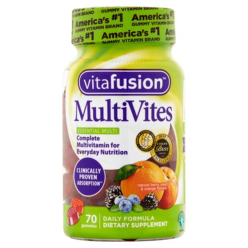 Vitafusion MultiVites Essential Multi Natural Berry, Peach & Orange Flavors Gummies, 70 count