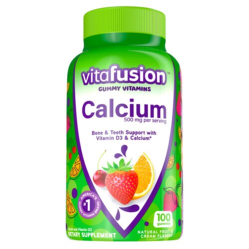 Vitafusion Gummy Vitamins Calcium Natural Fruit & Cream Flavors Dietary Supplement, 100 count