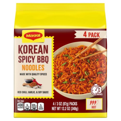 Maggi Korean Spicy BBQ Noodles, 3 oz, 4 count