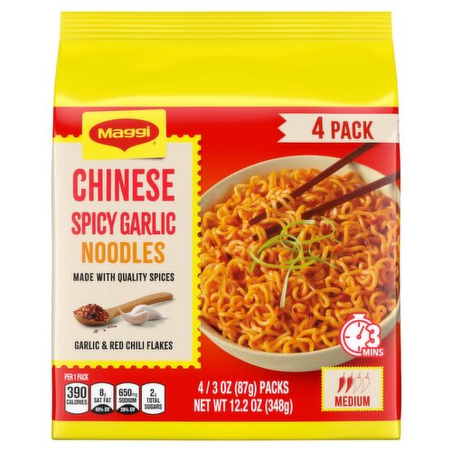 Maggi Chinese Spicy Garlic Noodles, 3 oz, 4 count