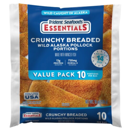 Trident Seafoods Essentials Crunchy Breaded Wild Alaska Pollock Portions Value Pack, 10 count, 19 oz